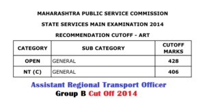 MPSC ARTO Cut Off 2014